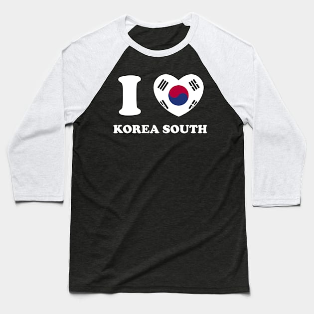 I Love Korea South Heart Flag Women Men Kids Souvenir Baseball T-Shirt by BramCrye